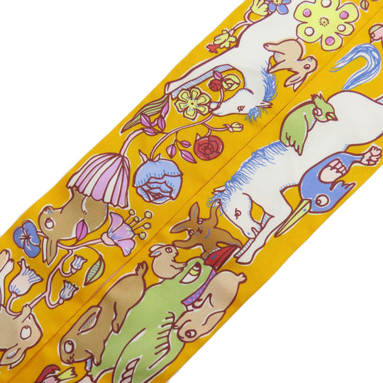 HERMES scarf silk yellow Twilly Women Used Authentic