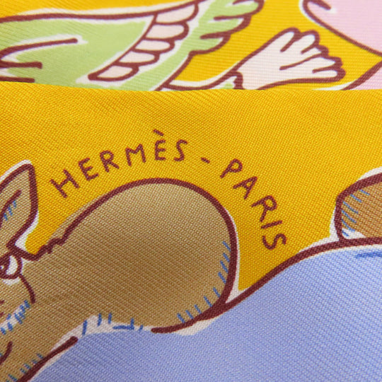 HERMES scarf silk yellow Twilly Women Used Authentic