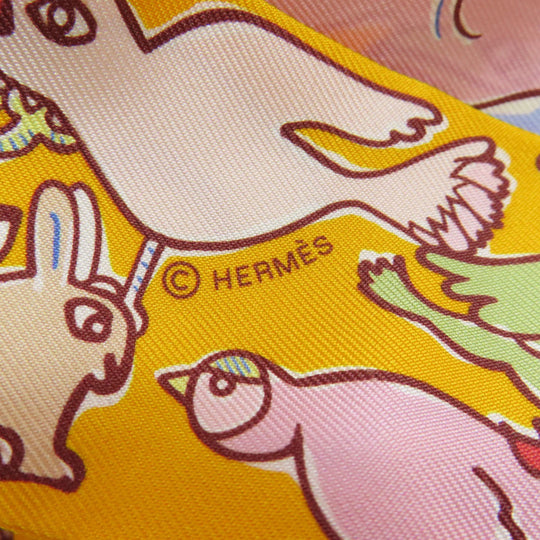 HERMES scarf silk yellow Twilly Women Used Authentic