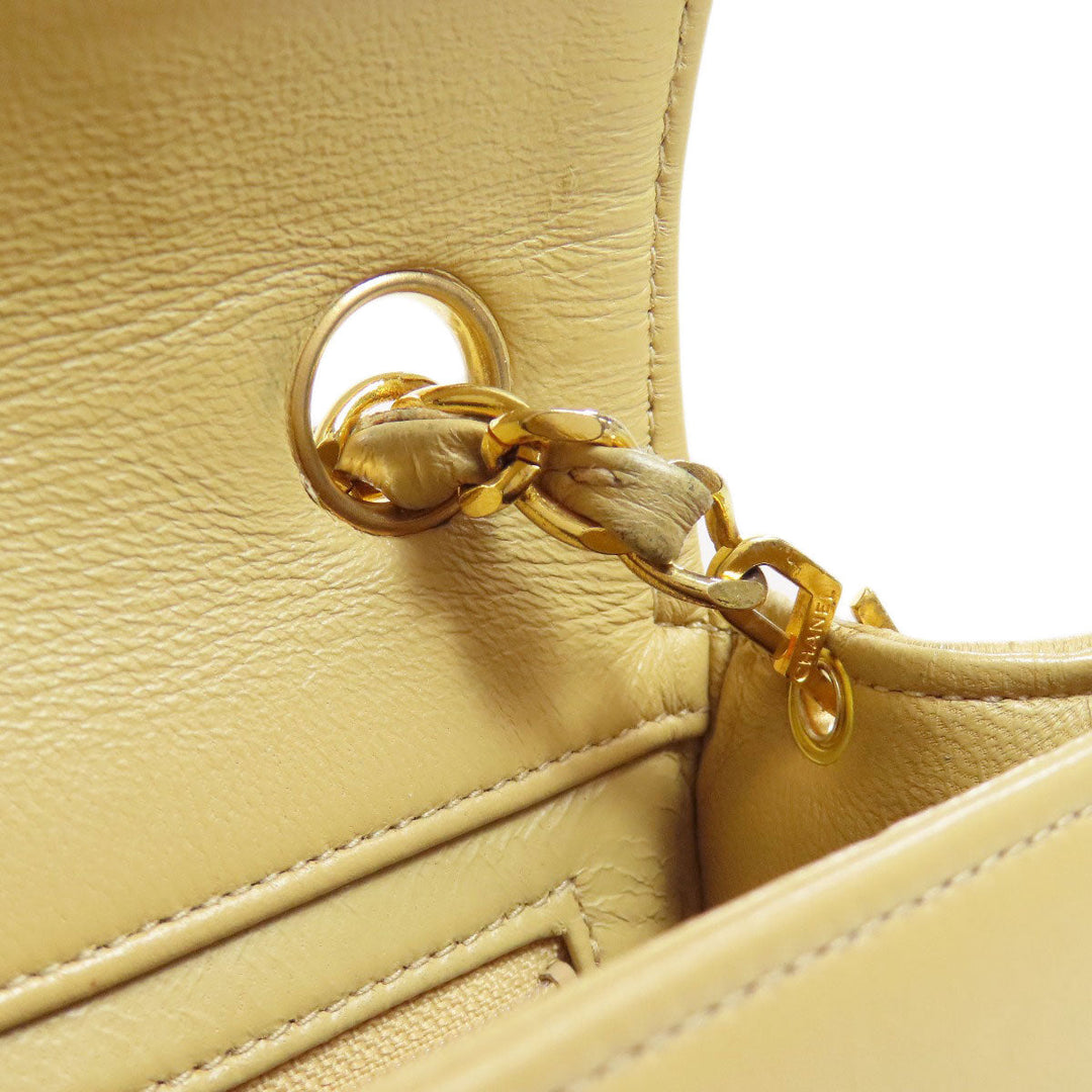 CHANEL Shoulder Bag lambskin beige ChainShoulder Matelasse Gold Metal Women Used Authentic