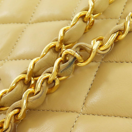 CHANEL Shoulder Bag lambskin beige ChainShoulder Matelasse Gold Metal Women Used Authentic