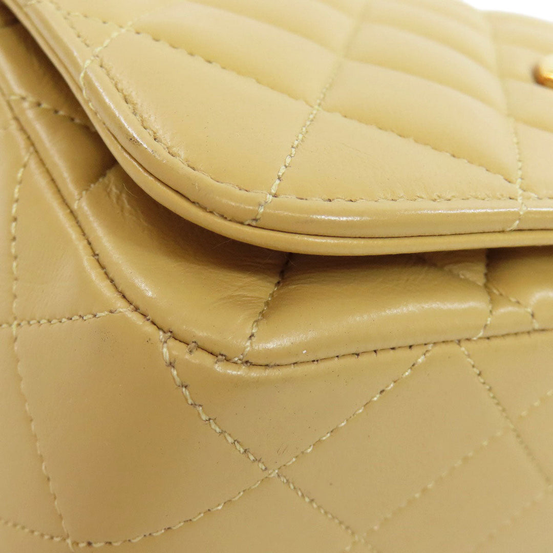 CHANEL Shoulder Bag lambskin beige ChainShoulder Matelasse Gold Metal Women Used Authentic