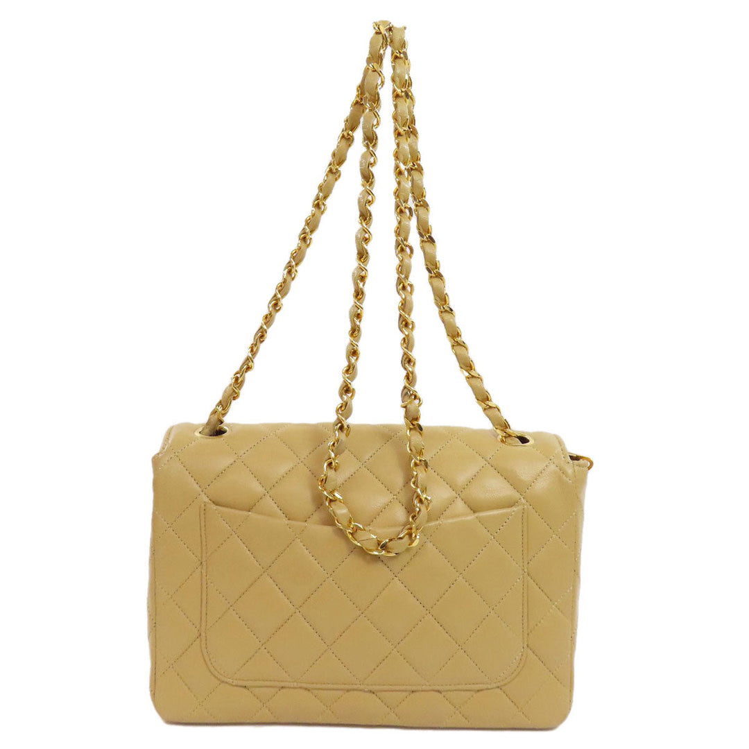 CHANEL Shoulder Bag lambskin beige ChainShoulder Matelasse Gold Metal Women Used Authentic