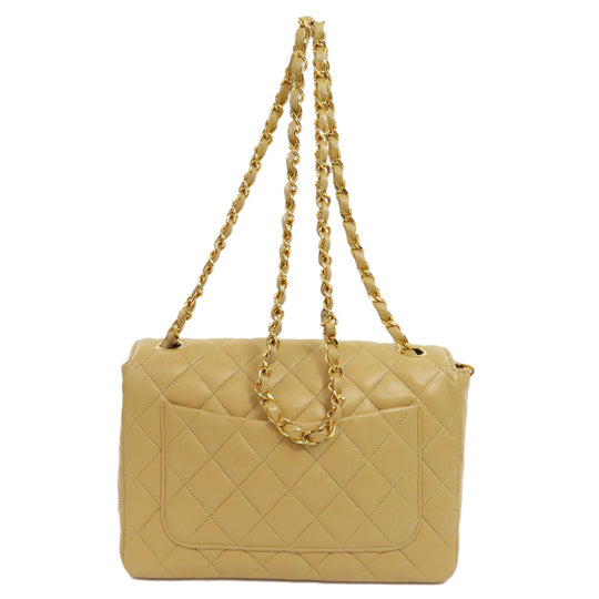 CHANEL Shoulder Bag lambskin beige ChainShoulder Matelasse Gold Metal Women Used Authentic