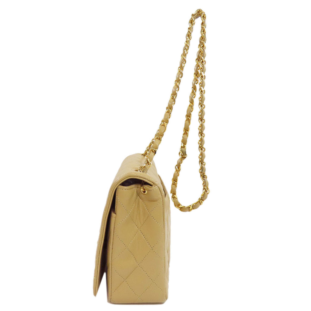 CHANEL Shoulder Bag lambskin beige ChainShoulder Matelasse Gold Metal Women Used Authentic