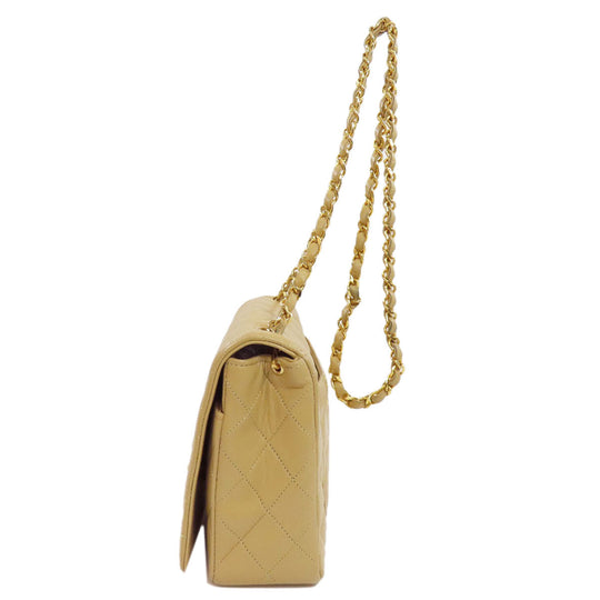 CHANEL Shoulder Bag lambskin beige ChainShoulder Matelasse Gold Metal Women Used Authentic