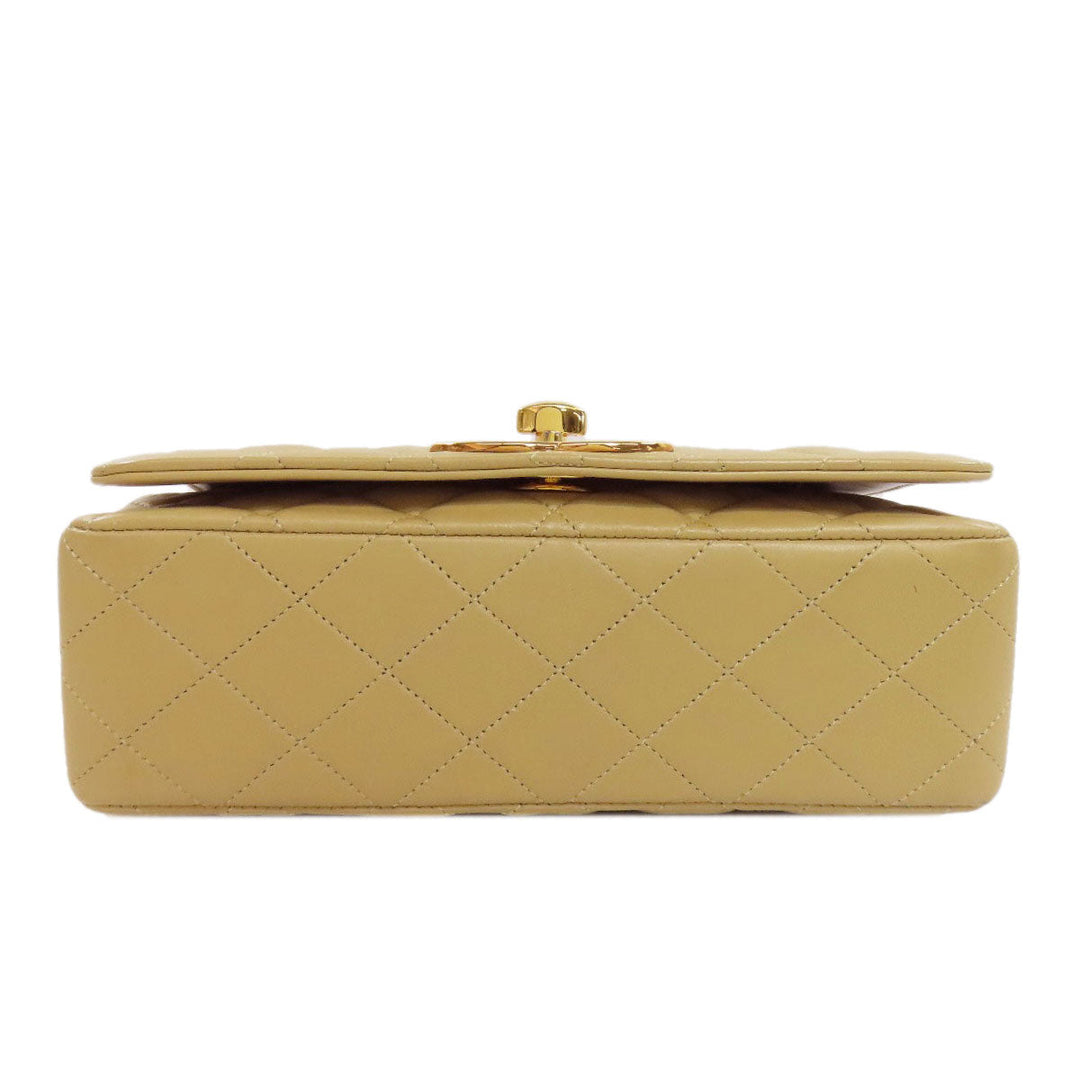 CHANEL Shoulder Bag lambskin beige ChainShoulder Matelasse Gold Metal Women Used Authentic