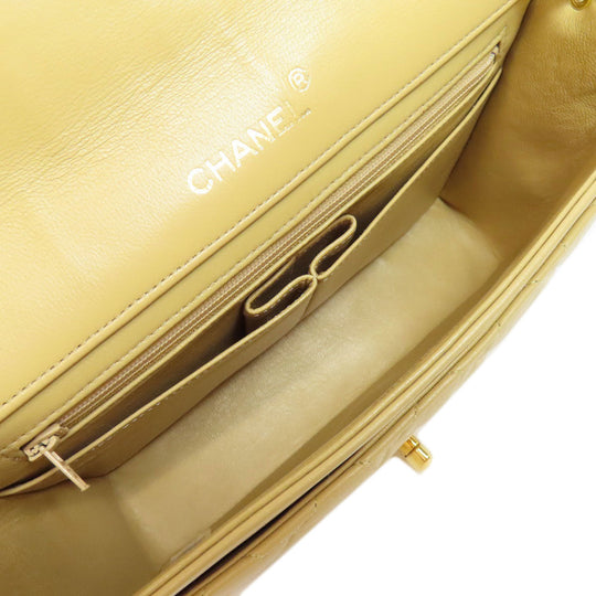 CHANEL Shoulder Bag lambskin beige ChainShoulder Matelasse Gold Metal Women Used Authentic