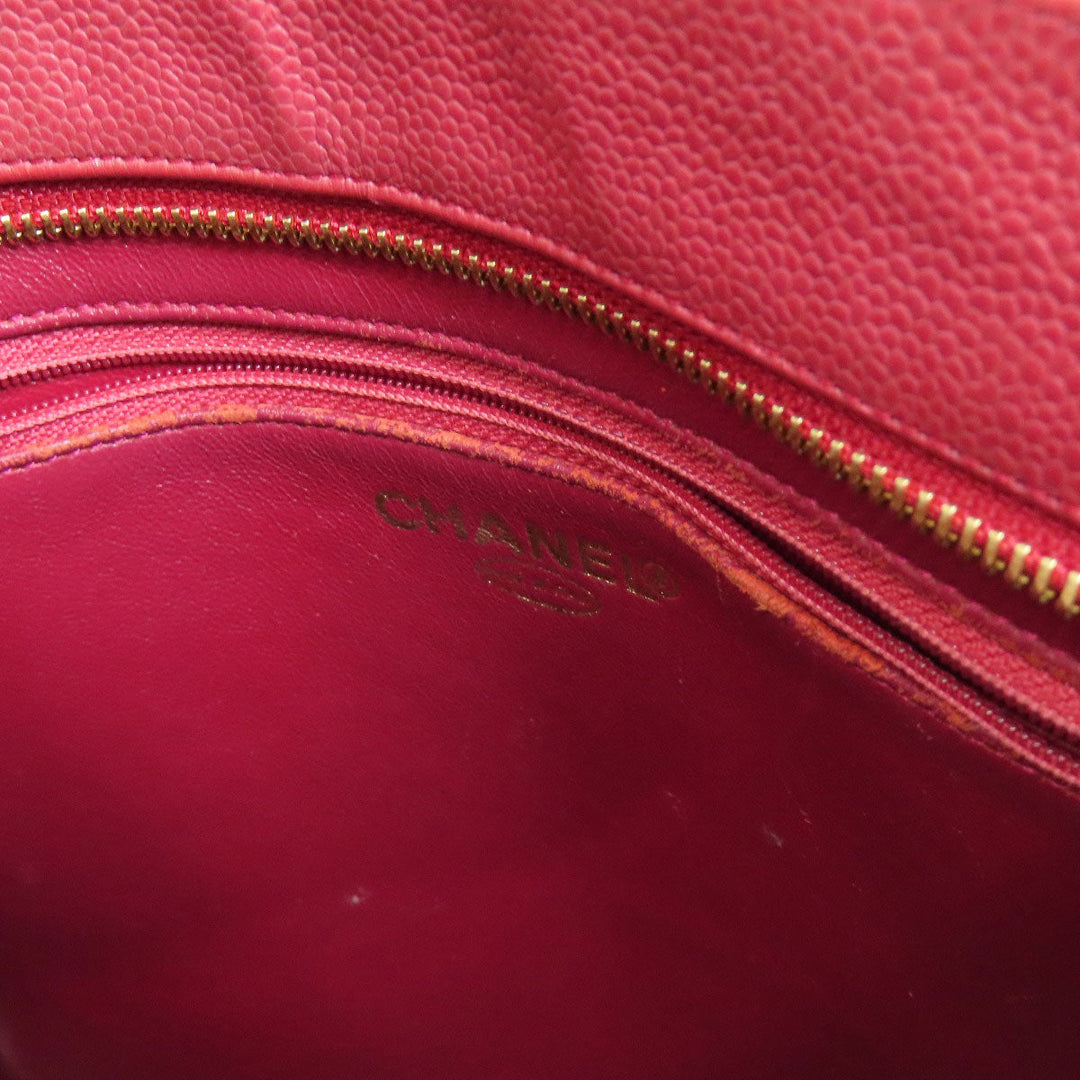 CHANEL Tote Bag Caviar skin Red Replica Tote Gold Metal Women Used Authentic