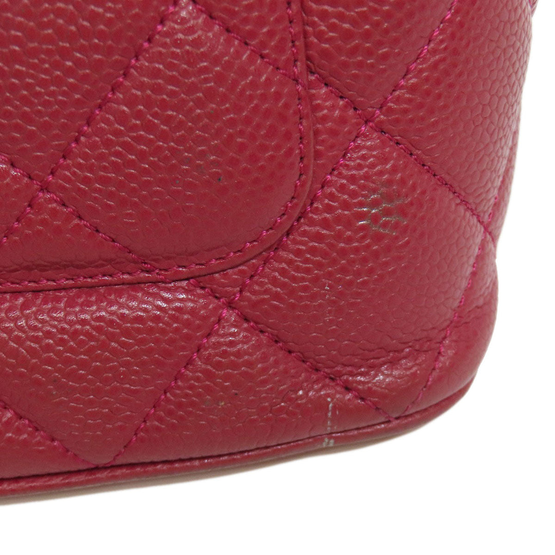 CHANEL Tote Bag Caviar skin Red Replica Tote Gold Metal Women Used Authentic