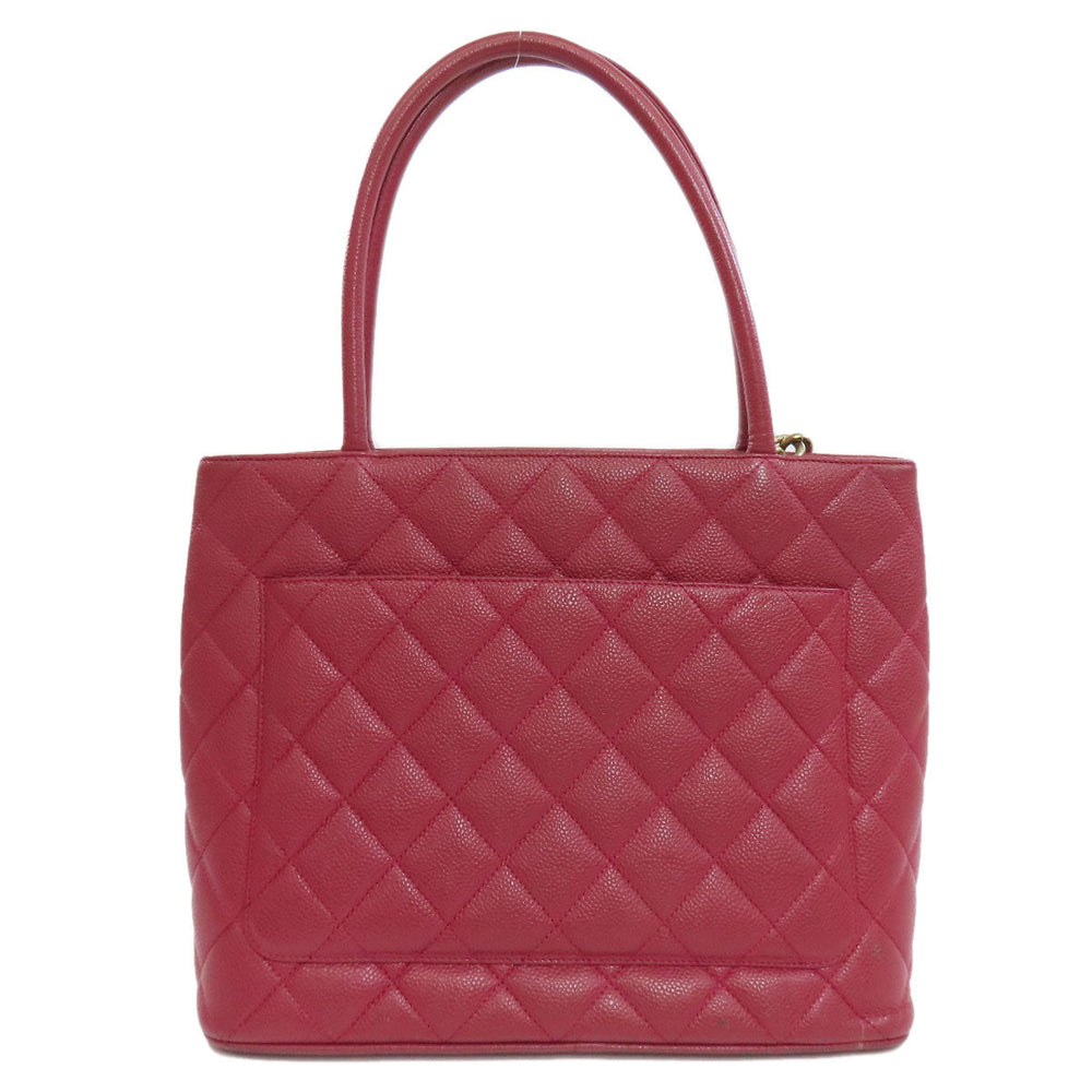CHANEL Tote Bag Caviar skin Red Replica Tote Gold Metal Women Used Authentic