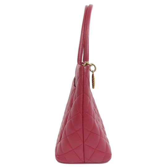 CHANEL Tote Bag Caviar skin Red Replica Tote Gold Metal Women Used Authentic