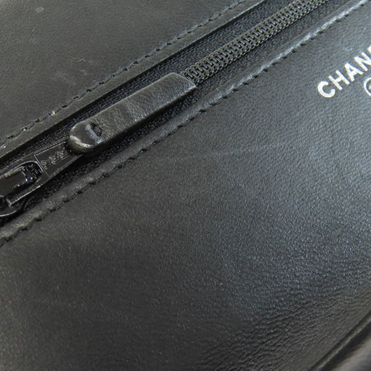 CHANEL Long Wallet Purse lambskin black Chain Wallet Boy Chanel SilverMetal