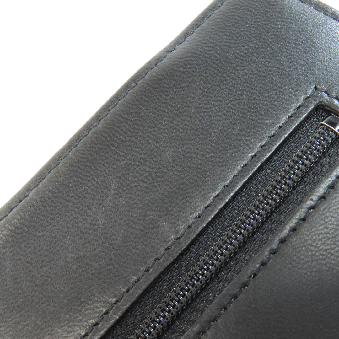 CHANEL Long Wallet Purse lambskin black Chain Wallet Boy Chanel SilverMetal