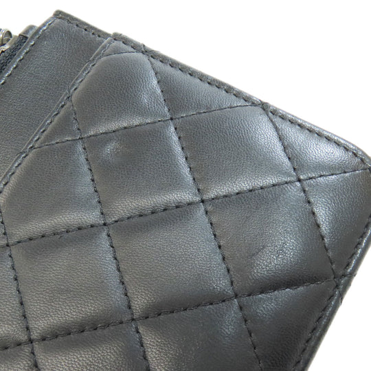 CHANEL Long Wallet Purse lambskin black Chain Wallet Boy Chanel SilverMetal
