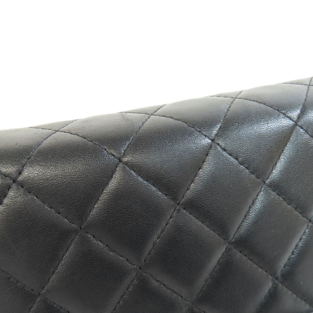 CHANEL Long Wallet Purse lambskin black Chain Wallet Boy Chanel SilverMetal