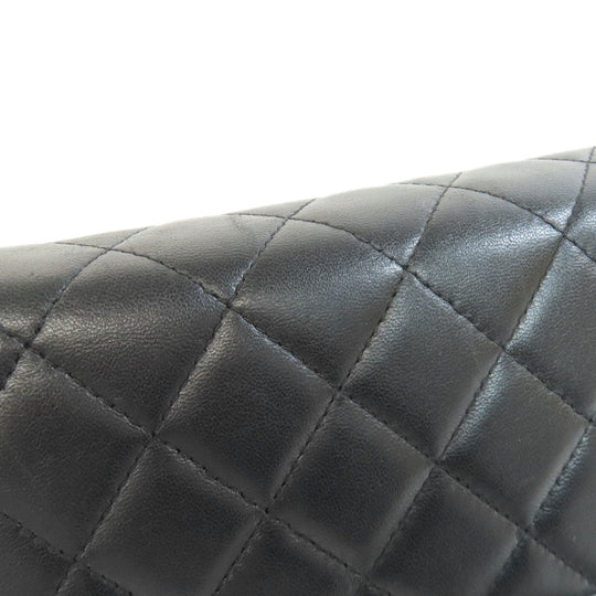 CHANEL Long Wallet Purse lambskin black Chain Wallet Boy Chanel SilverMetal