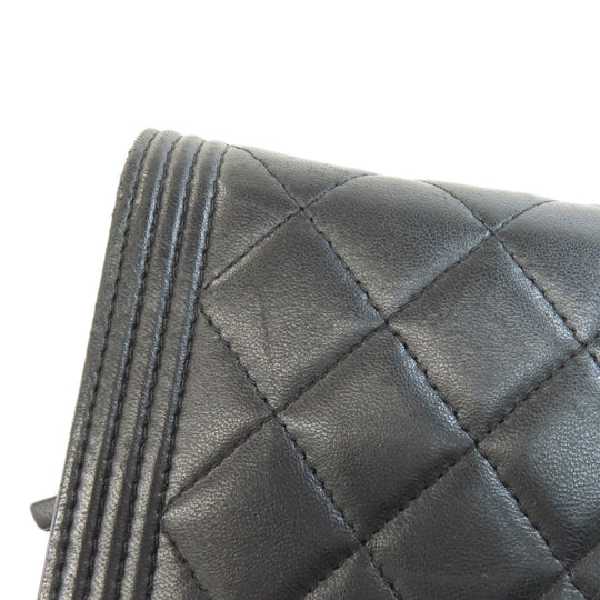 CHANEL Long Wallet Purse lambskin black Chain Wallet Boy Chanel SilverMetal