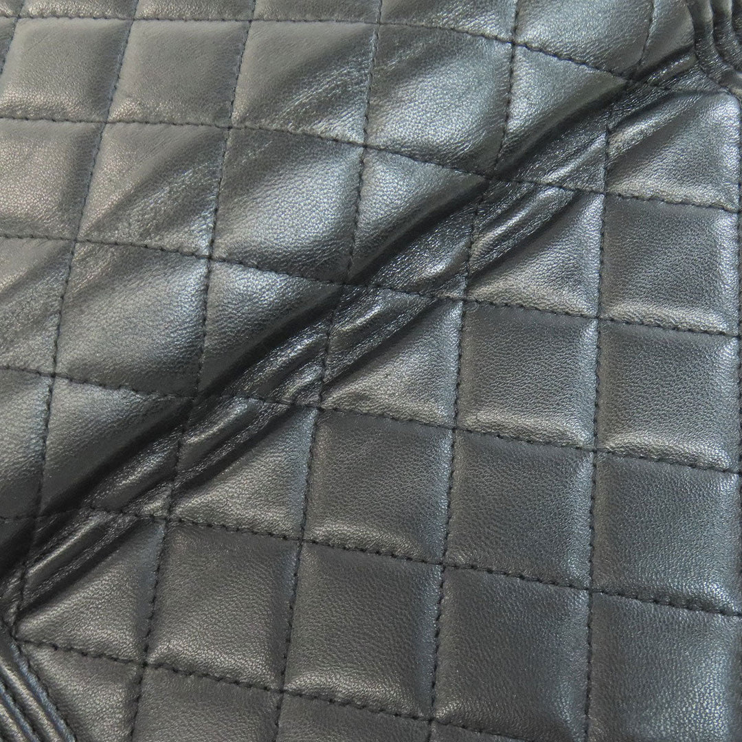 CHANEL Long Wallet Purse lambskin black Chain Wallet Boy Chanel SilverMetal