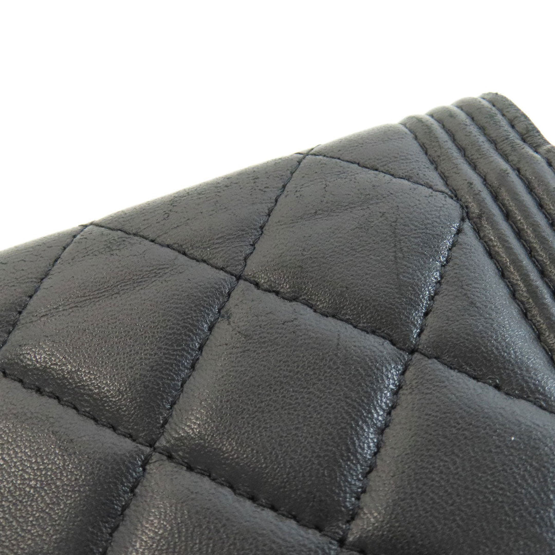 CHANEL Long Wallet Purse lambskin black Chain Wallet Boy Chanel SilverMetal