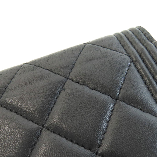 CHANEL Long Wallet Purse lambskin black Chain Wallet Boy Chanel SilverMetal