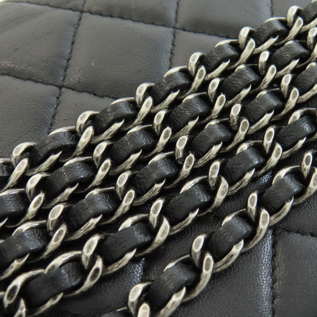CHANEL Long Wallet Purse lambskin black Chain Wallet Boy Chanel SilverMetal