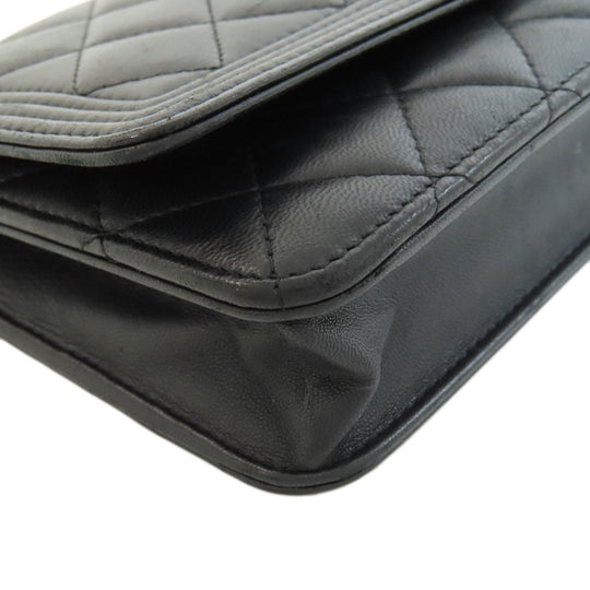 CHANEL Long Wallet Purse lambskin black Chain Wallet Boy Chanel SilverMetal