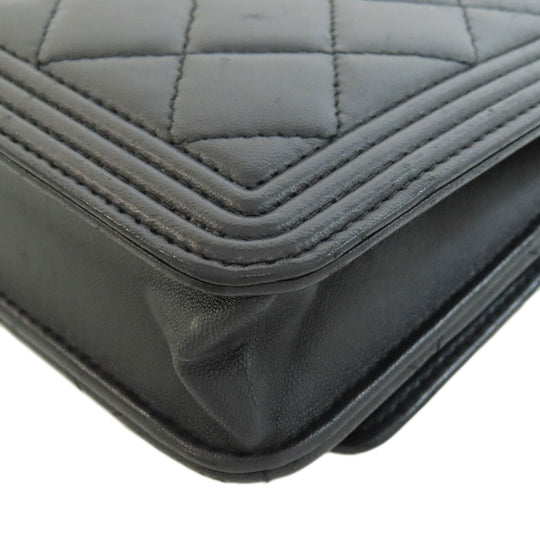 CHANEL Long Wallet Purse lambskin black Chain Wallet Boy Chanel SilverMetal