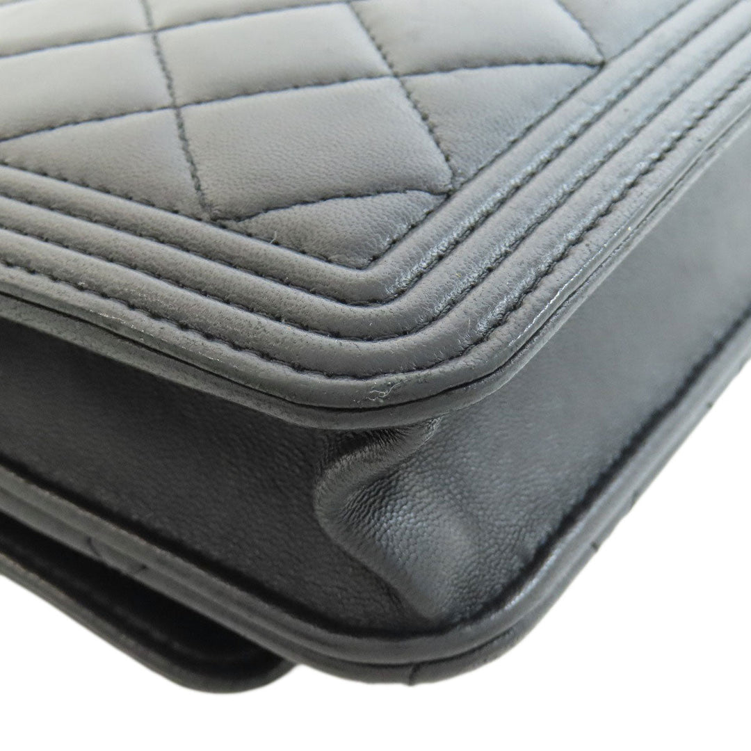 CHANEL Long Wallet Purse lambskin black Chain Wallet Boy Chanel SilverMetal
