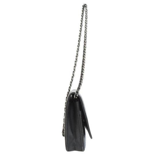 CHANEL Long Wallet Purse lambskin black Chain Wallet Boy Chanel SilverMetal