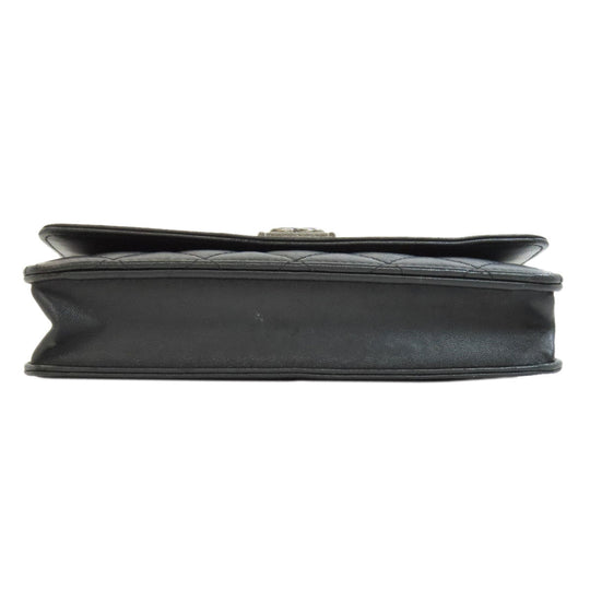 CHANEL Long Wallet Purse lambskin black Chain Wallet Boy Chanel SilverMetal