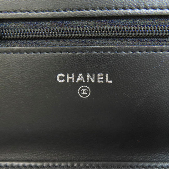 CHANEL Long Wallet Purse lambskin black Chain Wallet Boy Chanel SilverMetal