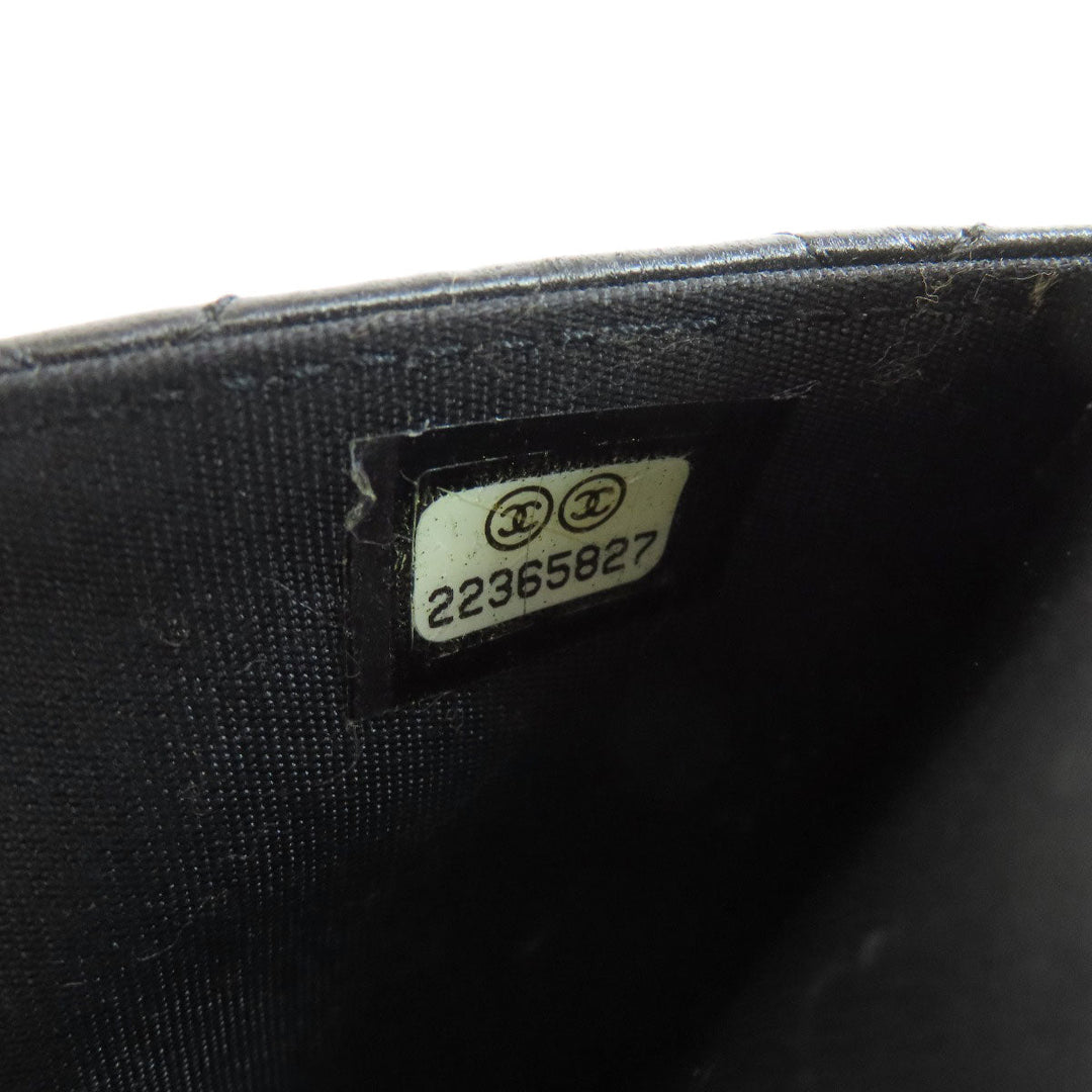 CHANEL Long Wallet Purse lambskin black Chain Wallet Boy Chanel SilverMetal