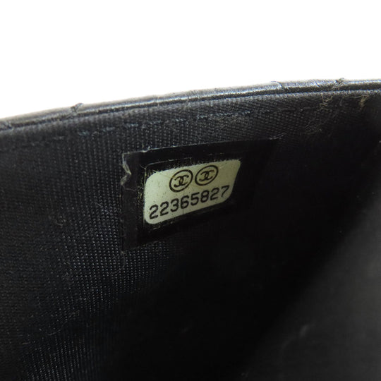 CHANEL Long Wallet Purse lambskin black Chain Wallet Boy Chanel SilverMetal