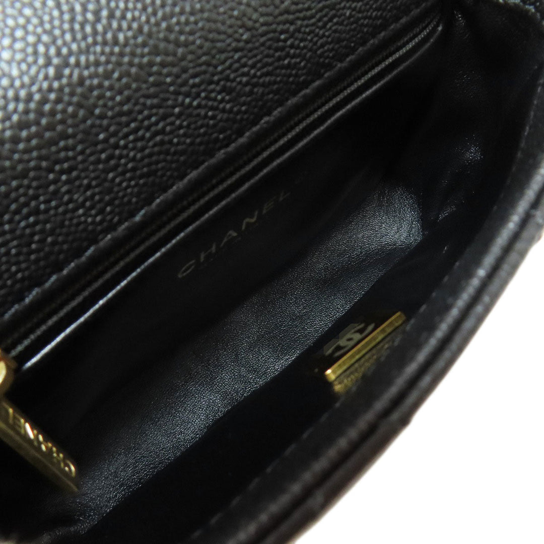 CHANEL Shoulder Bag Grained Calfskin Skin black ChainShoulder COCO Mark Gold Metal