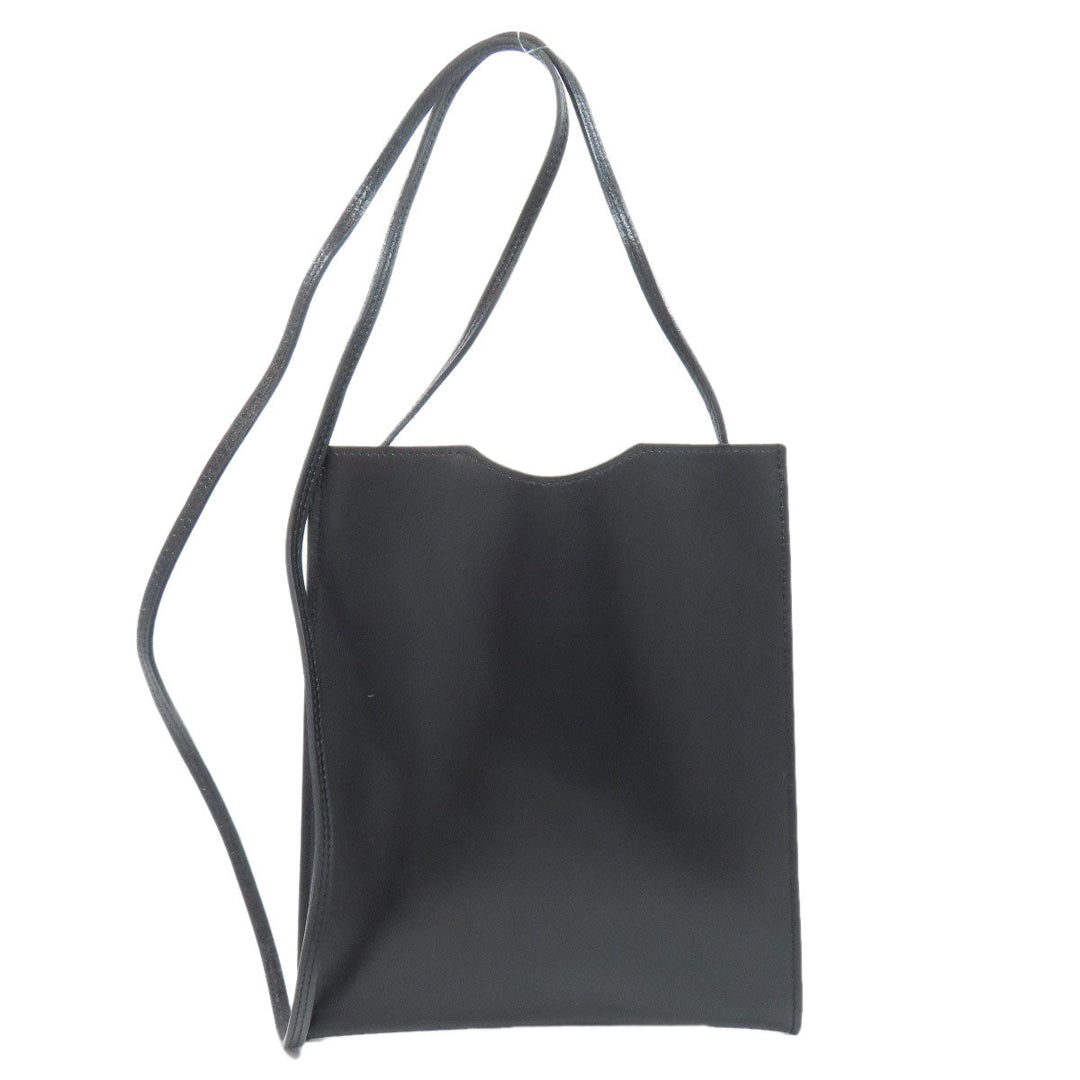 HERMES Shoulder Bag leather black Omenitu Women Used Authentic
