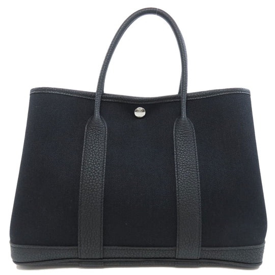HERMES Tote Bag Toile Military, Negonda black Garden Party TPM SilverMetal Women Used Authentic
