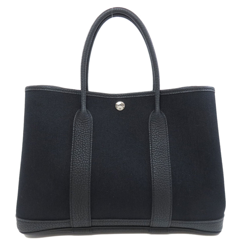 HERMES Tote Bag Toile Military, Negonda black Garden Party TPM SilverMetal Women Used Authentic