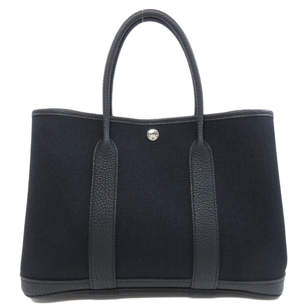 HERMES Tote Bag Toile Military, Negonda black Garden Party TPM SilverMetal Women Used Authentic