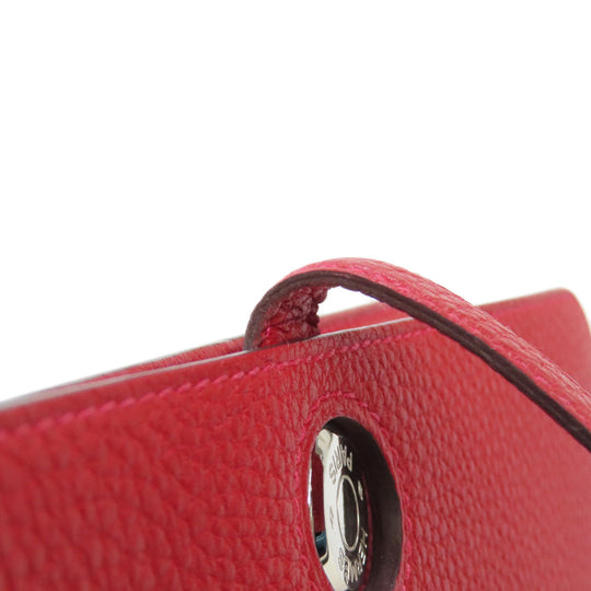 HERMES Long Wallet Purse Togo Red Dogon Long SilverMetal Women Used Authentic