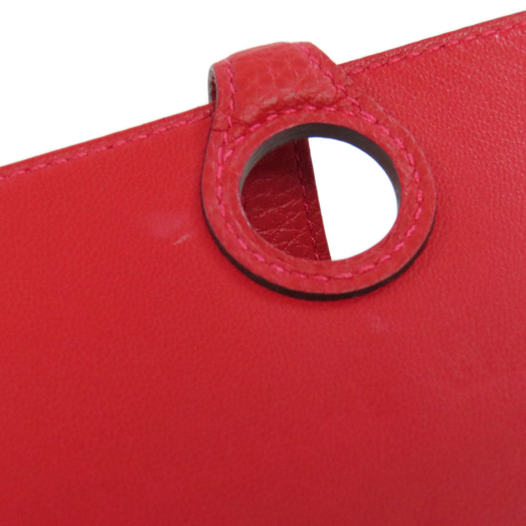 HERMES Long Wallet Purse Togo Red Dogon Long SilverMetal Women Used Authentic