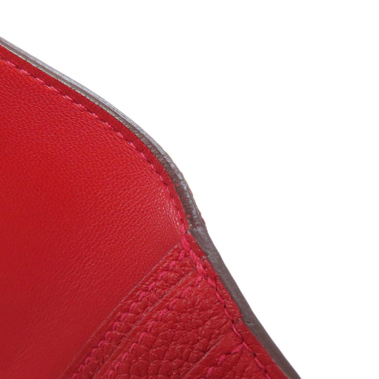 HERMES Long Wallet Purse Togo Red Dogon Long SilverMetal Women Used Authentic