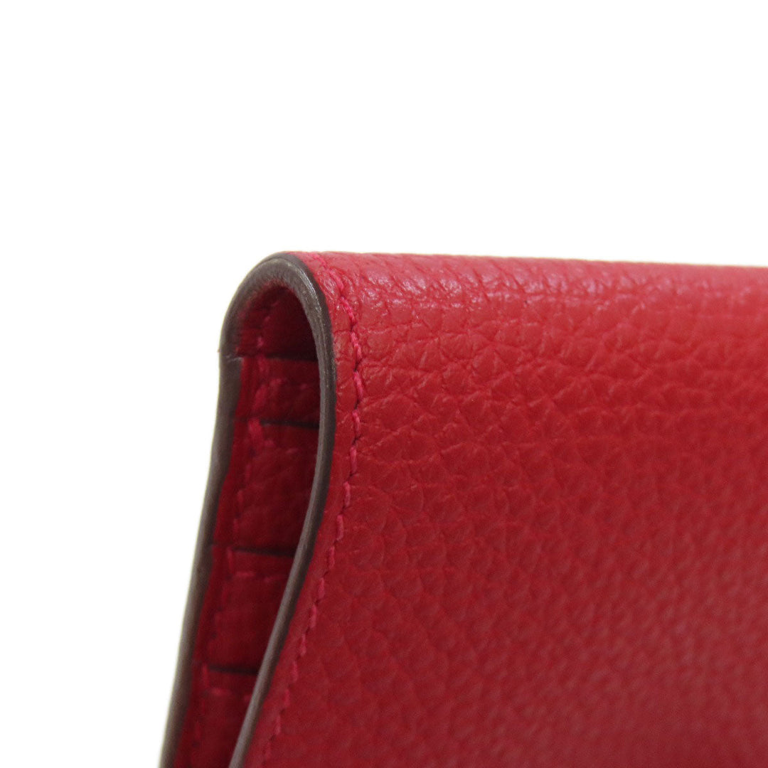 HERMES Long Wallet Purse Togo Red Dogon Long SilverMetal Women Used Authentic