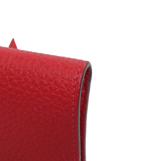 HERMES Long Wallet Purse Togo Red Dogon Long SilverMetal Women Used Authentic