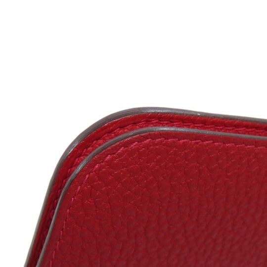 HERMES Long Wallet Purse Togo Red Dogon Long SilverMetal Women Used Authentic