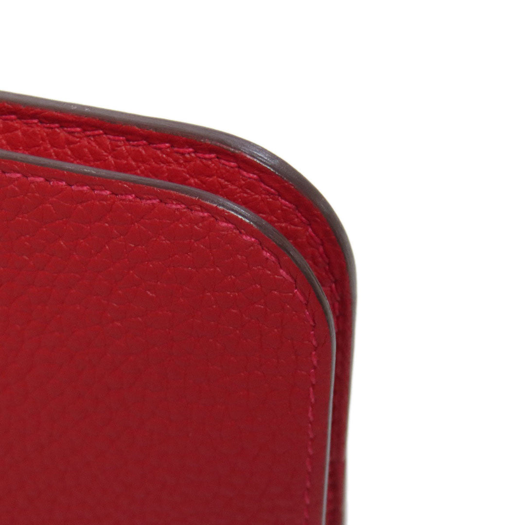 HERMES Long Wallet Purse Togo Red Dogon Long SilverMetal Women Used Authentic