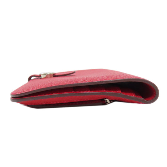 HERMES Long Wallet Purse Togo Red Dogon Long SilverMetal Women Used Authentic