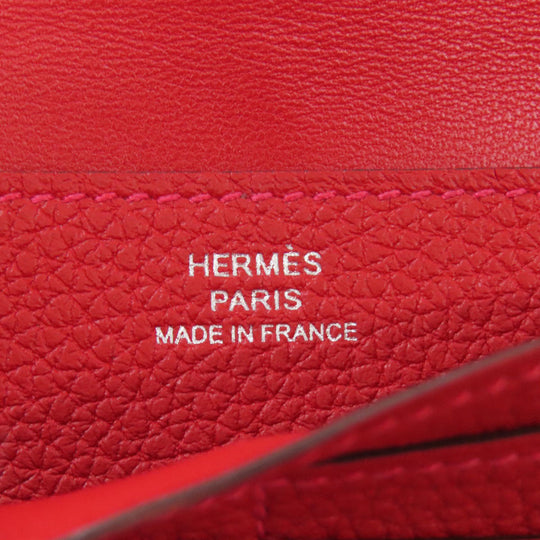 HERMES Long Wallet Purse Togo Red Dogon Long SilverMetal Women Used Authentic