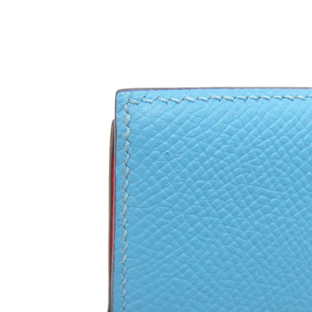 HERMES Bifold Wallet Epsom blue Bearn Compact SilverMetal Women Used Authentic