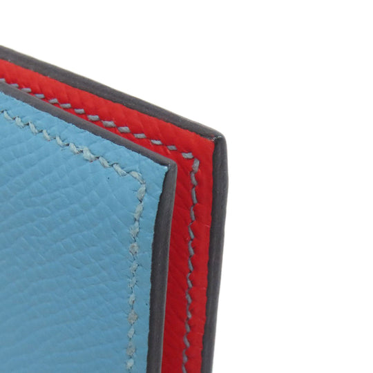 HERMES Bifold Wallet Epsom blue Bearn Compact SilverMetal Women Used Authentic